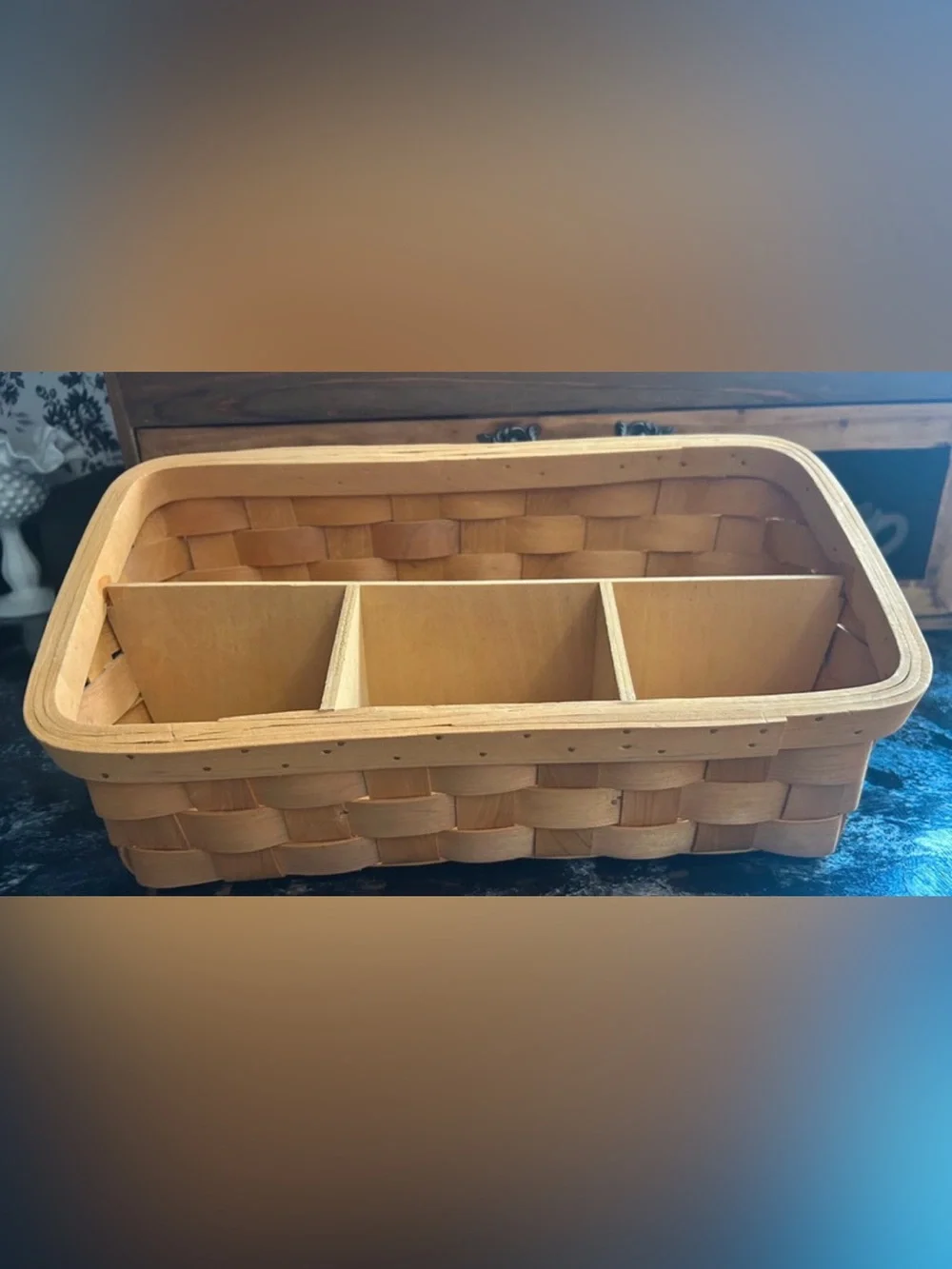 Vintage Woven Wooden Divided Storage Basket - Natural Finish